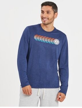 Life Is Good Navy Long-Sleeve Graphic with Retro Stripe Active Wear Top NWOT